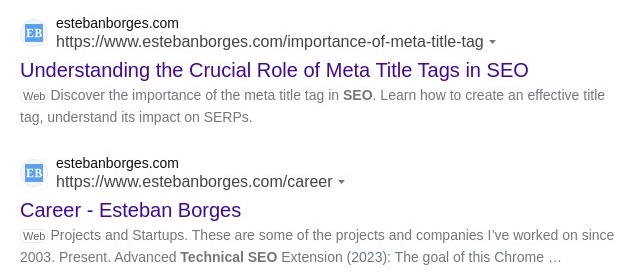 Meta Description Examples showing both, a speific SEO description, and an auto-generated description on Bing results.