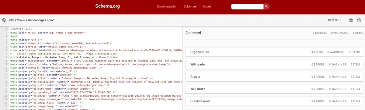 Schema Markup Validation Results