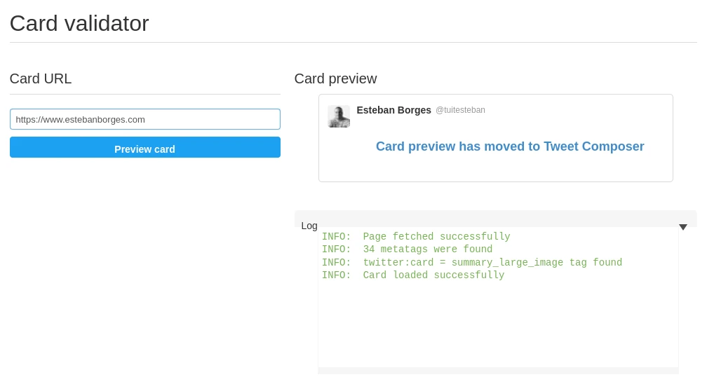 Twiter Card Validator Output
